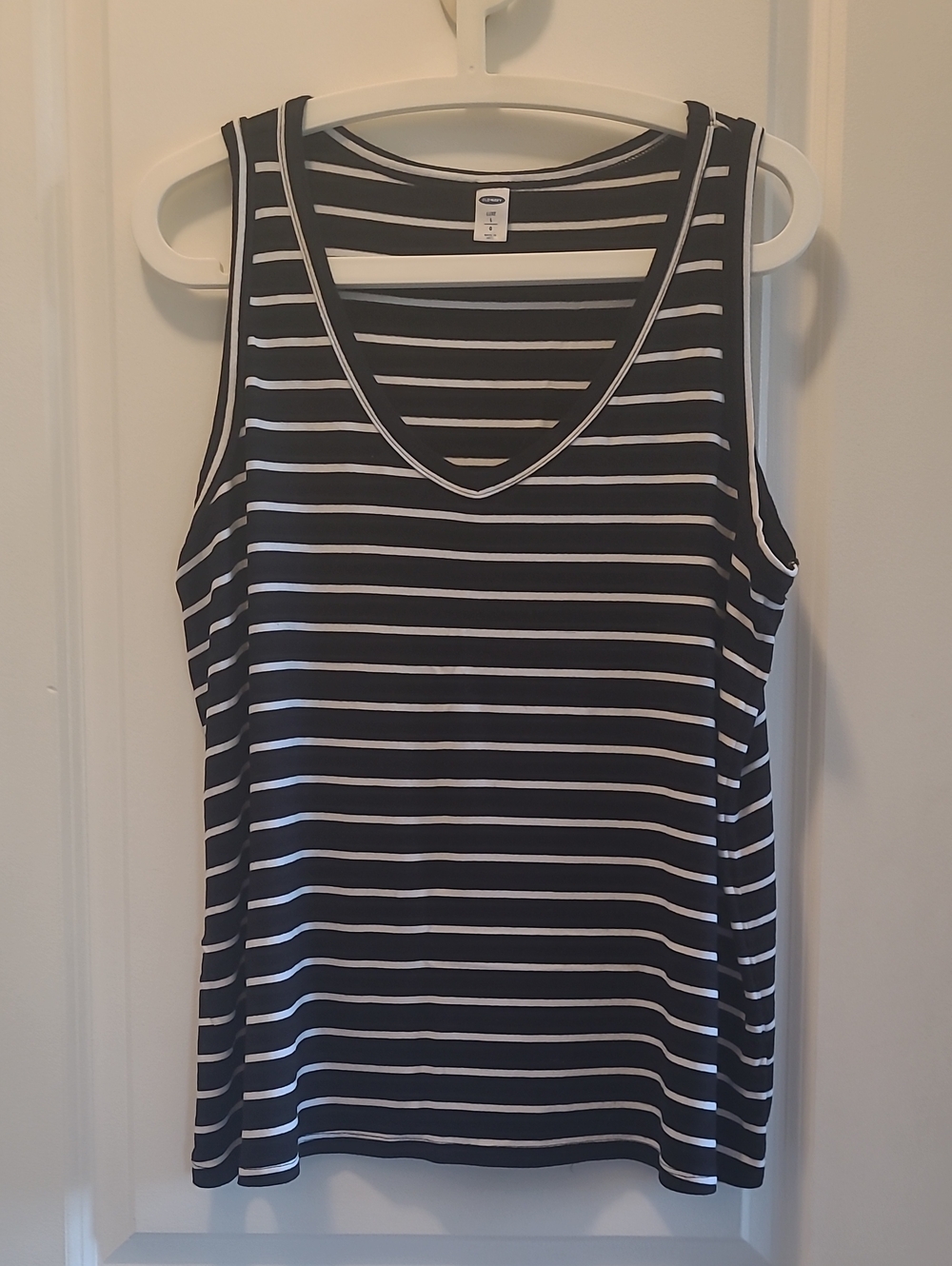 Old Navy Black and White Striped V-Neck Tank